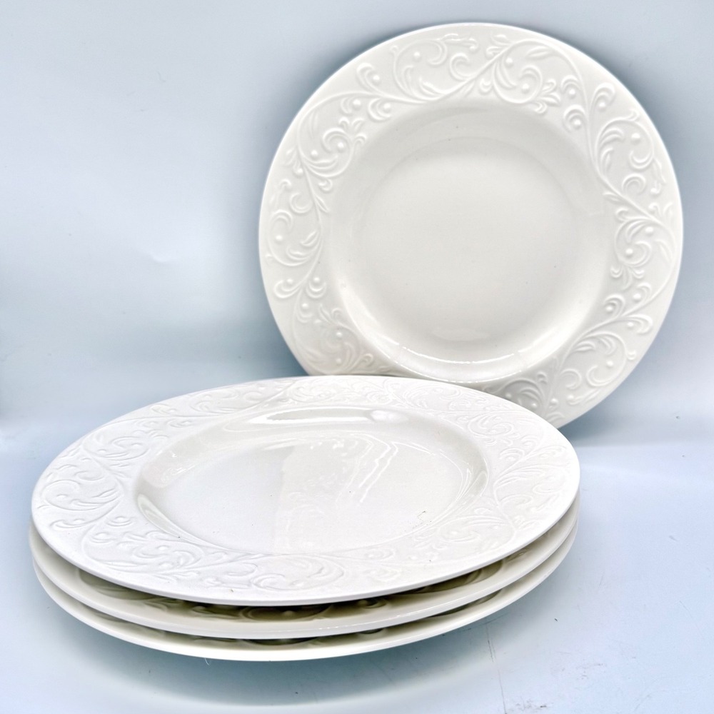 4 Lenox Opal Innocence Carved Salad Plate Set Accent White Scroll